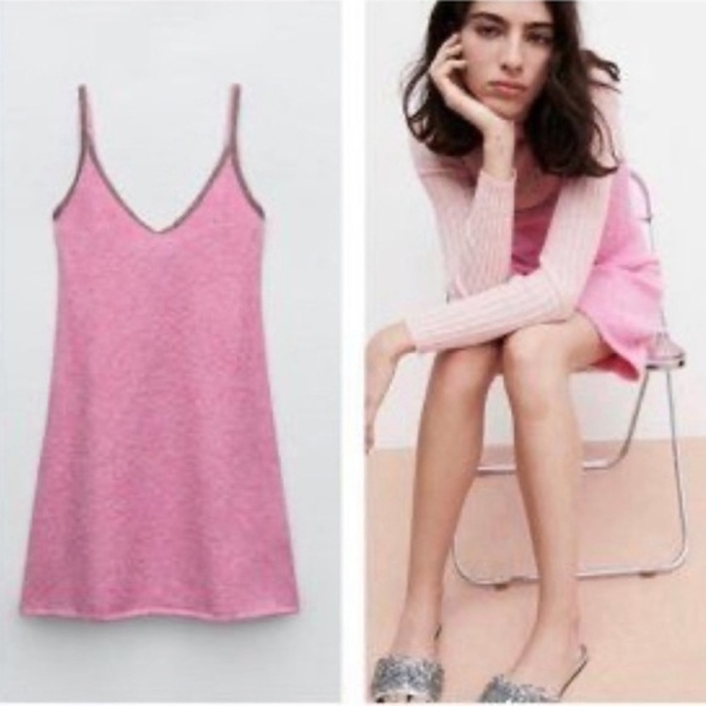 Zara Wool Alpaca Beaded Strappy Dress Size Large Pink Sparkle NEW